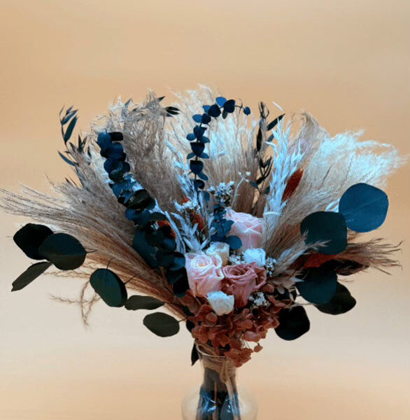 Pink and green dried wedding bouquet – Camille Bouquet by Dried Flowers UK