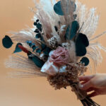 Camille dried bridal bouquet close-up – handcrafted pink and green dried flowers