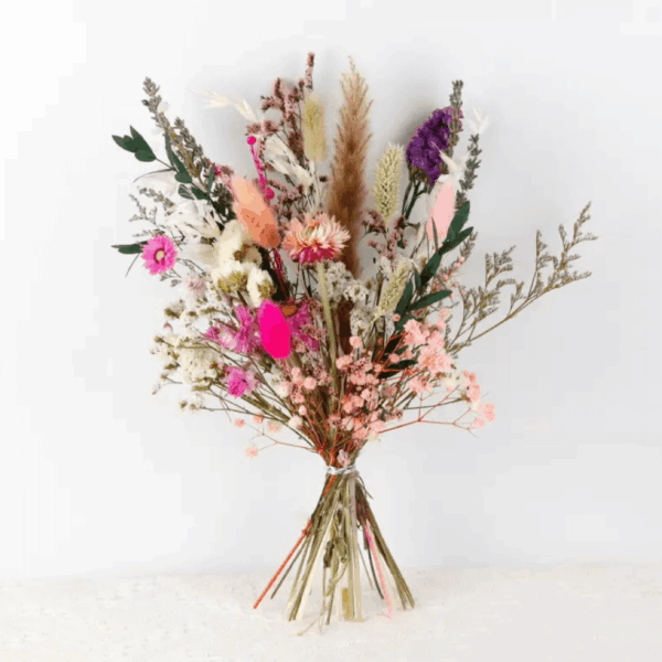 Bright_colourful_pink_purple_dried_flower_hand_tied_bouquet_dbfb003