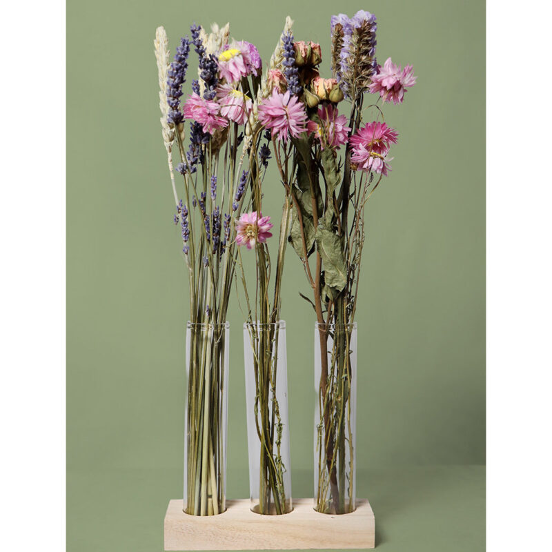Clear_glass_vases_pink_purple_dried_floral_arrangement_flbv50
