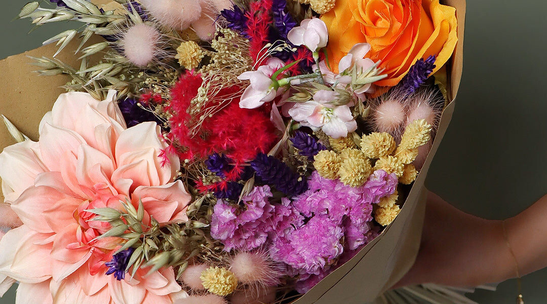 How to Preserve Your Wedding Bouquet with Dried Flowers 1 Colourful Dried And Artificial Flower Bouquet Large
