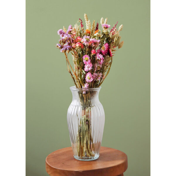 Dried Flower Bouquet Pink Purple Orange Stems In Vase Fb30