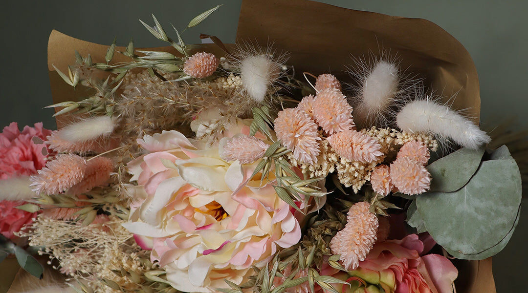 Dried And Artificial Flower Arrangement Pink And White Rose