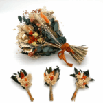 Elodie bridal bouquet angled view – handcrafted dried flowers in pink and orange tones