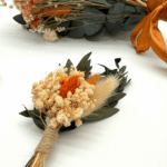 Elodie dried wedding buttonhole – matching boutonnière in pink and orange dried flowers