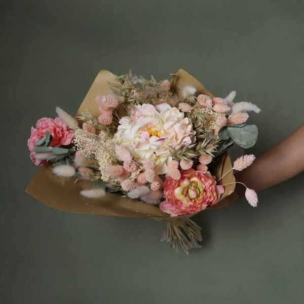 Large Beautiful Pink And White Dried Flower Bouquet Arrangement