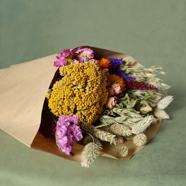 Large Bright Colourful Dried Flower Arrangement Pink Yellow Purple Green Fb30