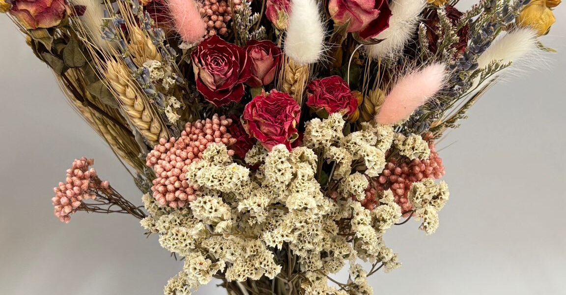 Dried Flower Wedding Bouquets: A Complete Planning Guide 1 Pink_and_yellow_wedding_bouquet_roses_db Dbb001_2