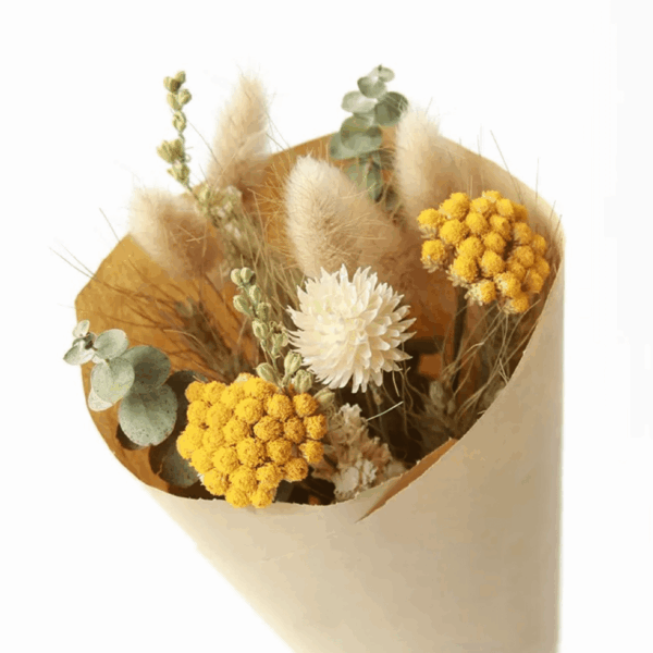 Small Dried Flower Bouquet Yellow White Green Dfb001