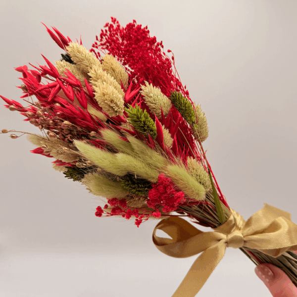 Noelle festive dried flower bouquet – red, green and gold Christmas dried flowers