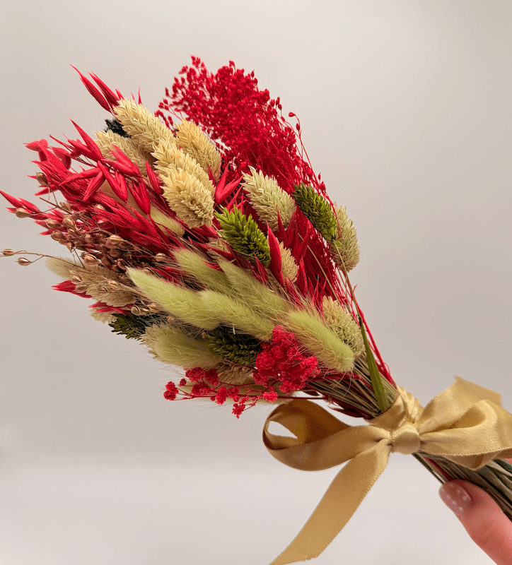 Noelle festive dried flower bouquet – red, green and gold Christmas dried flowers