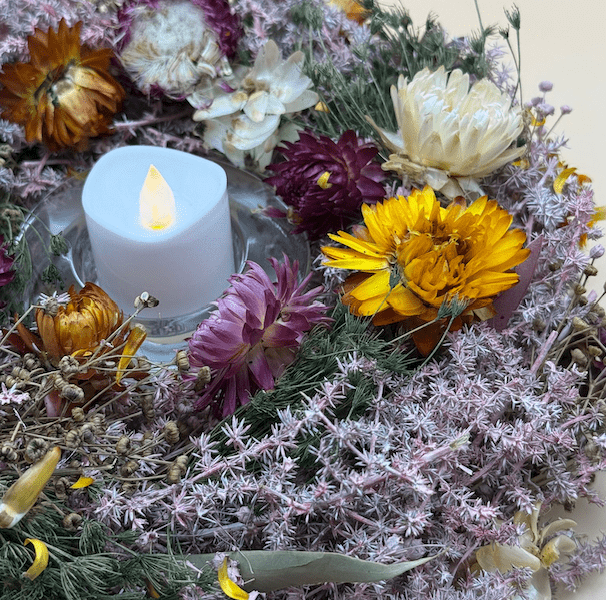 Are Dried Flowers Eco-Friendly? The Sustainability Truth 1 Small_colourful_dried_flower_wreath_small_table_decor_candle_