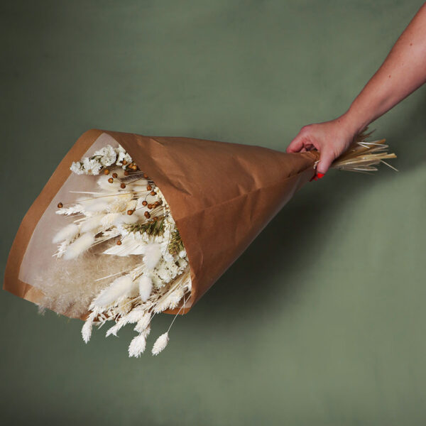 White_neutral_dried_flower_arrangement_in_brown_paper_fbe40 Mw