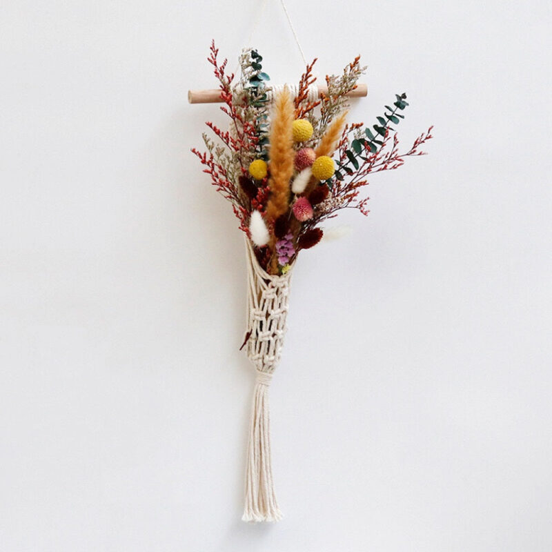 Yellow_red_pink_dried_floral_bouquet_in_macrame_hanging_basket_wmd005